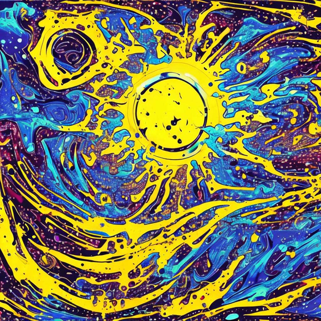 AI Art Gallery Jackson Pollock. Sun and moon.
