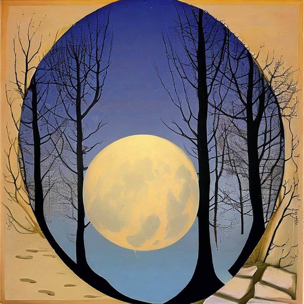 AI Art Gallery Rene Magritte. Sun and moon.