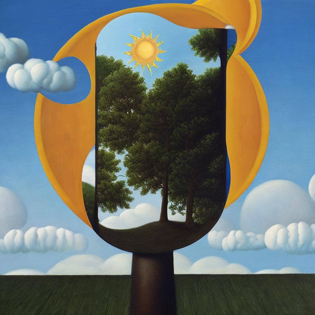 AI Art Gallery Rene Magritte. Sun and moon.